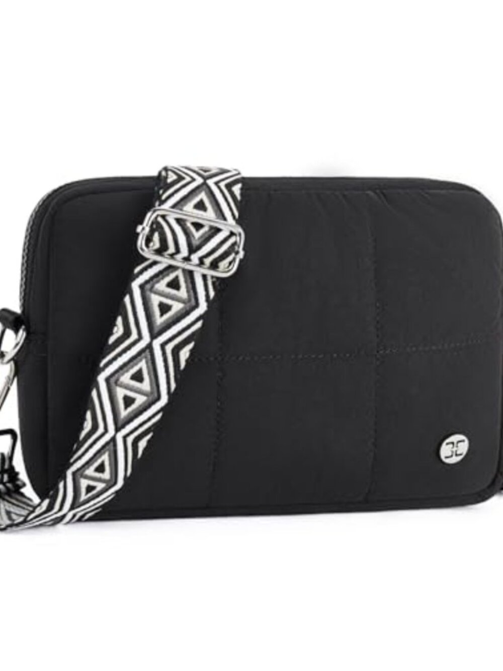 Nylon Puffer Crossbody Bag with Guitar Strap Lightweight Travel Purse